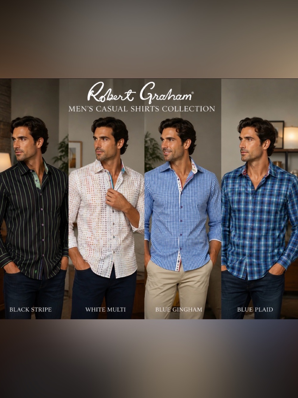 Bundle ,Robert Graham Men's Casual Shirts - Black, White, and Blue Collection